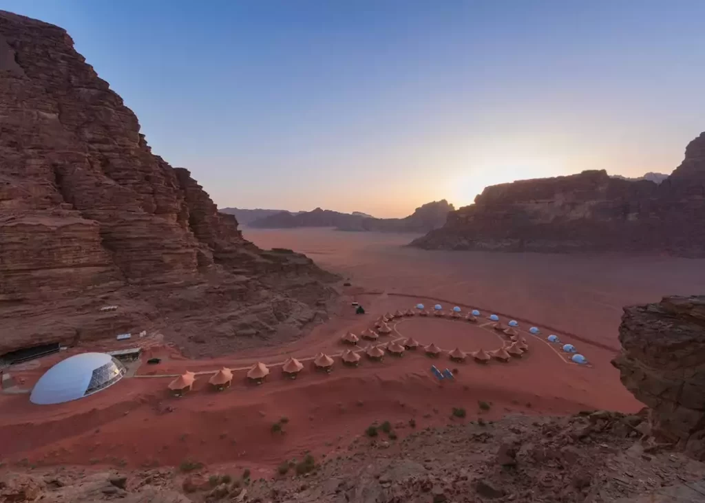 Settlement on Mars? Aicha Luxury Camp at Mars-like landscape of Wadi Rum